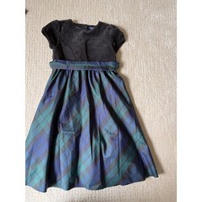 Chaps Plaid Dress 6 Black Blue Green Velvet Taffeta Heritage Preppy Holiday