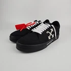 OFF-WHITE Vulcanized Tag Black Leather Low Top Sneakers New & Authentic