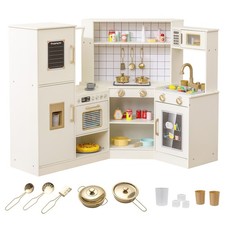Pretend Play Corner Kitchen Set w/Ice Dispenser Stoves Oven Microwave Dishwasher
