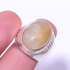 Golden Rutilated Quartz 925 Sterling Silver Ring Size Adjustable R29 