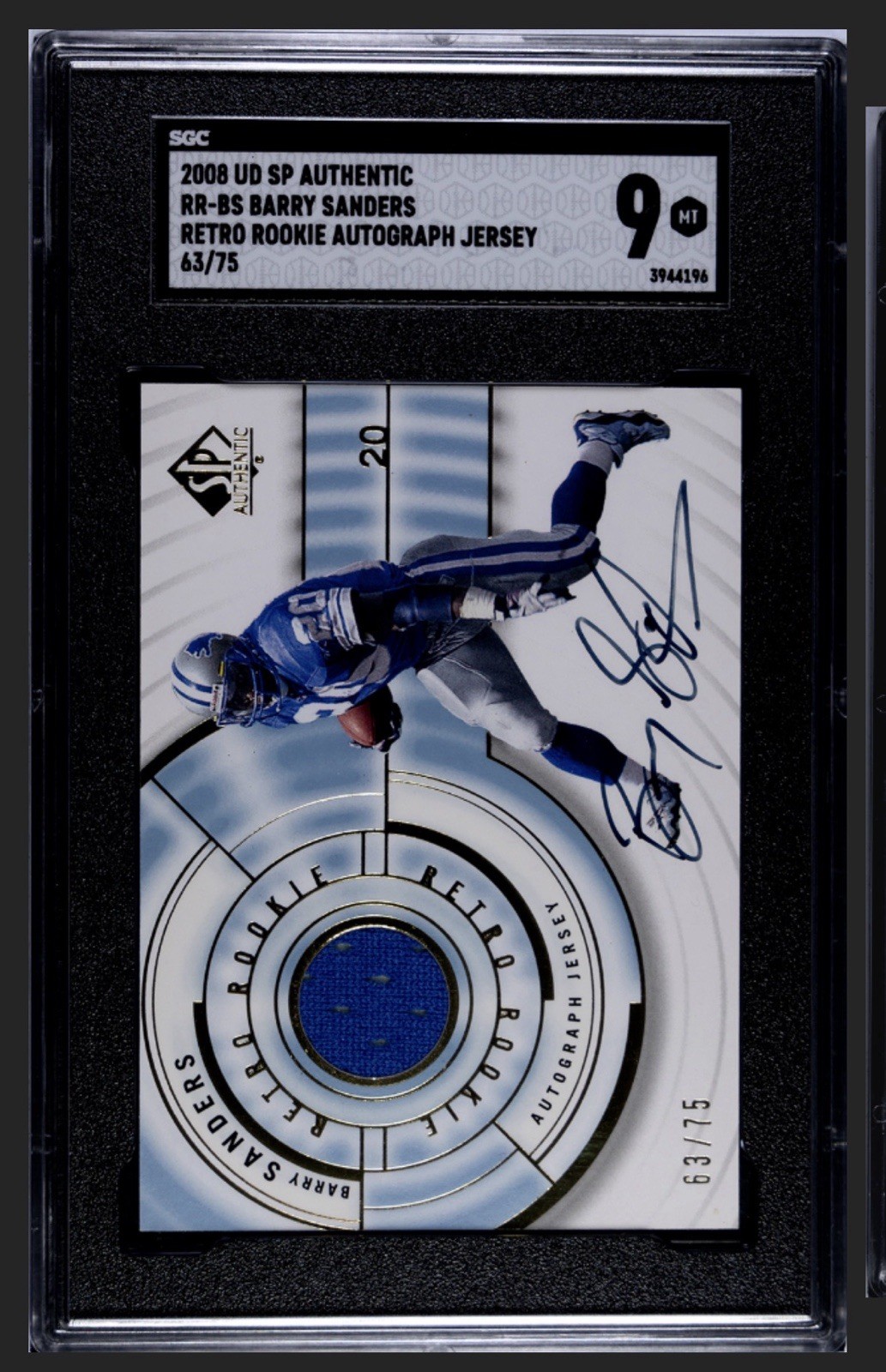 2008 Sp Authentic Barry Sanders Jersey Auto /75 Game Used SGC 9 Highest Graded