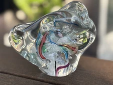 Vtg Multicolor Irregular Shaped Blown Studio Art Glass Sculpture Paperweight