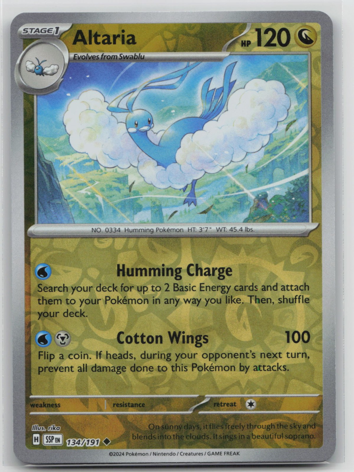 Altaria Reverse Holo Uncommon SV08: Surging Sparks 134/191 LP-NM