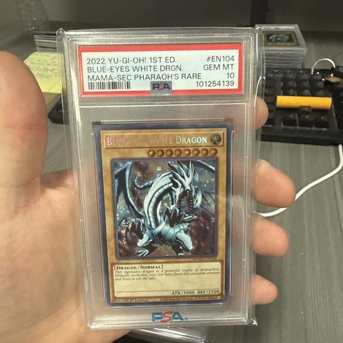 2022 Yu-Gi-Oh Blue-Eyes White Dragon MAMA-EN104 Pharaoh Secret Rare PSA 10