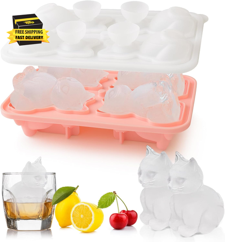 Stampo per cubetti di ghiaccio per gatti 3D silicone grande vassoio per cubetti di ghiaccio con coperchio per cocktail whisky