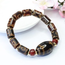 17mm Three Eye Dzi Bead Bracelet Agate Barrel Beads Ethnic Style Jewelry