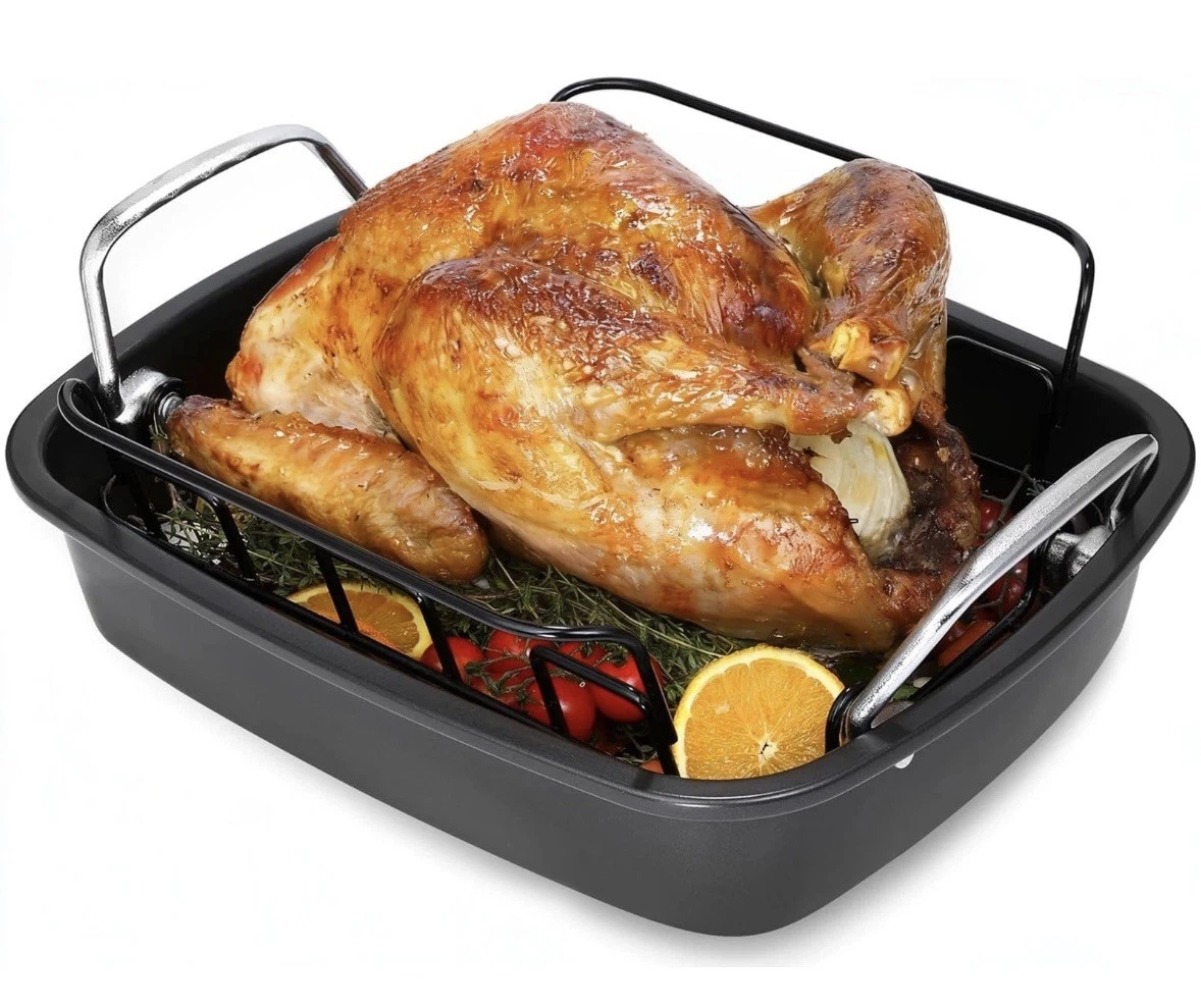 Nonstick Turkey Roaster Pan with Rack Extra Large Oven 18" x 13.5" x 3.5" 30lbs