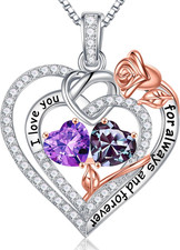 Christmas Gifts for Wife Women - 925 Sterling Silver Double Birthstone Necklace,