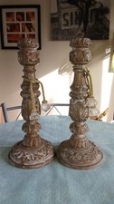 2 Decorative Wooden  Candle Holders 14 Inches Tall