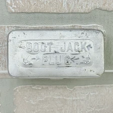 Vintage John Finzer & Bros Aluminum Tin Boot Jack Plug Tobacco Advertising