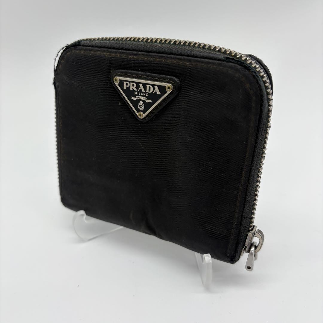 PRADA Triangle Logo Black Nylon Round Zip Folding Wallet Campaign