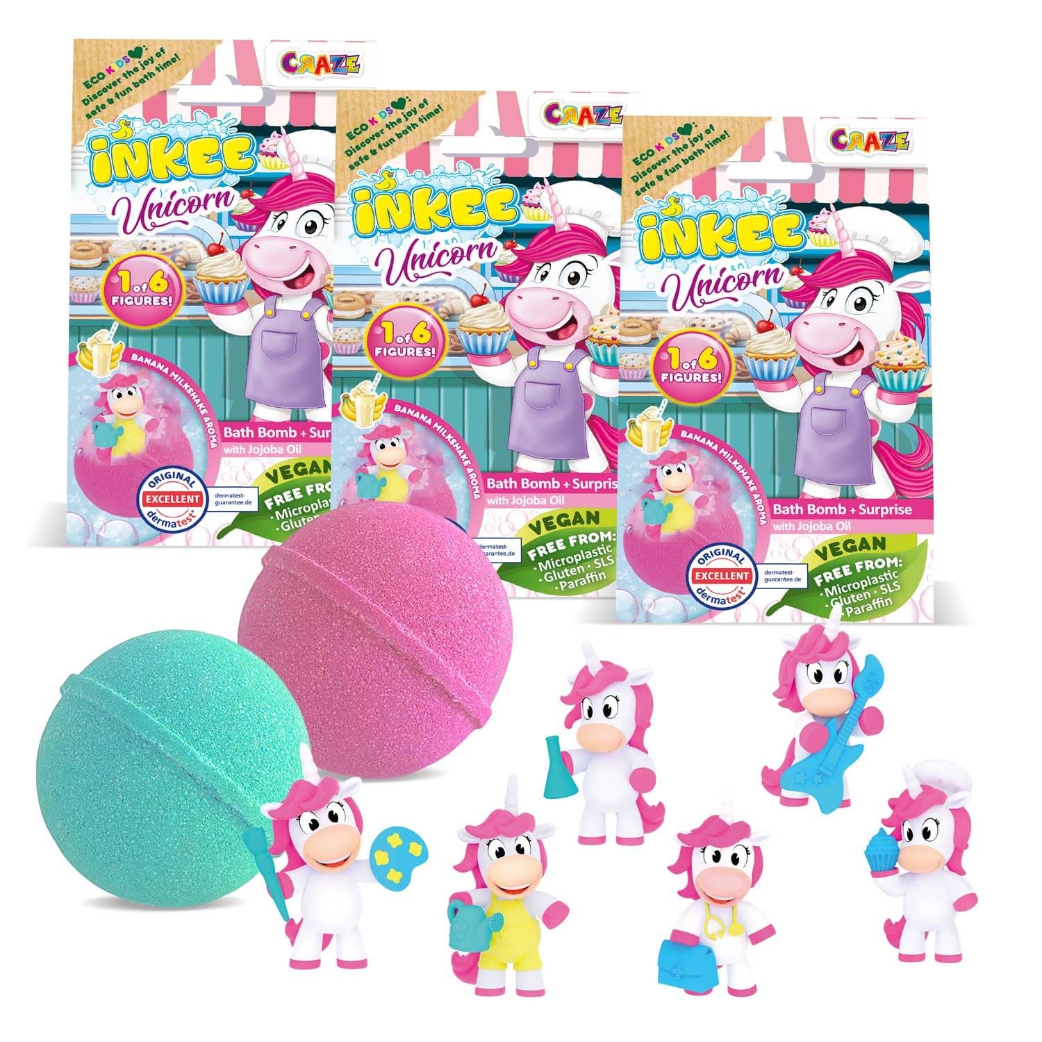 3 bombes de bain licorne surprise coffret effervescent soin corps enfant