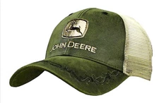 NEW John Deere Olive Green Oilskin Front Barb Wire Visor Cap Hat LP68011