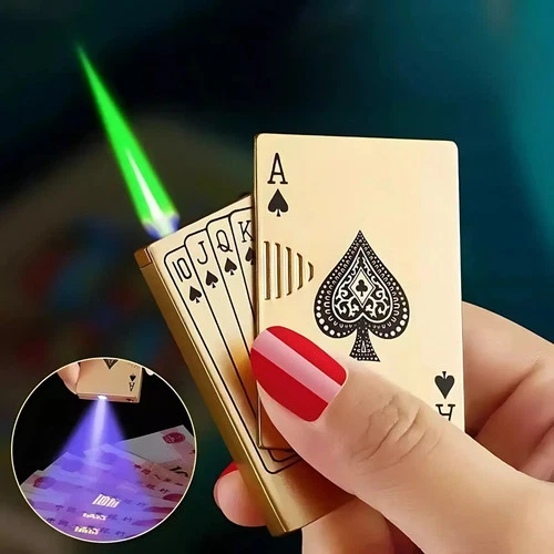 Playing Card Lighter Butane Wind proof Jet Lighter Gold or Black & led torch - Picture 1 of 10