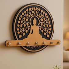 3D Wooden Buddha Key Holder Wall Mounted 6 Hook Organizer Home Decor