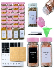 24 Glass Spice Jars with Label-4oz Spice Containers with Lids and Shaker Lids...