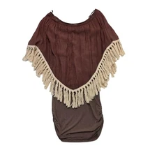 VaVa by Joy Han Brown Boho Tassel Off Shoulder Mini Dress Size SMALL