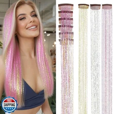 Hair Tinsel Clip in Tinsel Hair Extensions Pink Fairy Glitter Hai