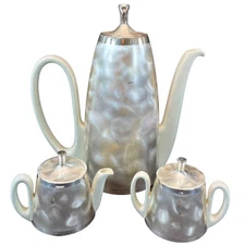 RARE HKE Hans Knabel Esslingen Porcelain Silver Pitcher Creamer Sugar Bowl Set