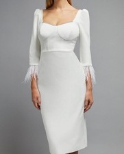 Coast white midi dress 10 bridal collection wedding feather long sleeve diamante