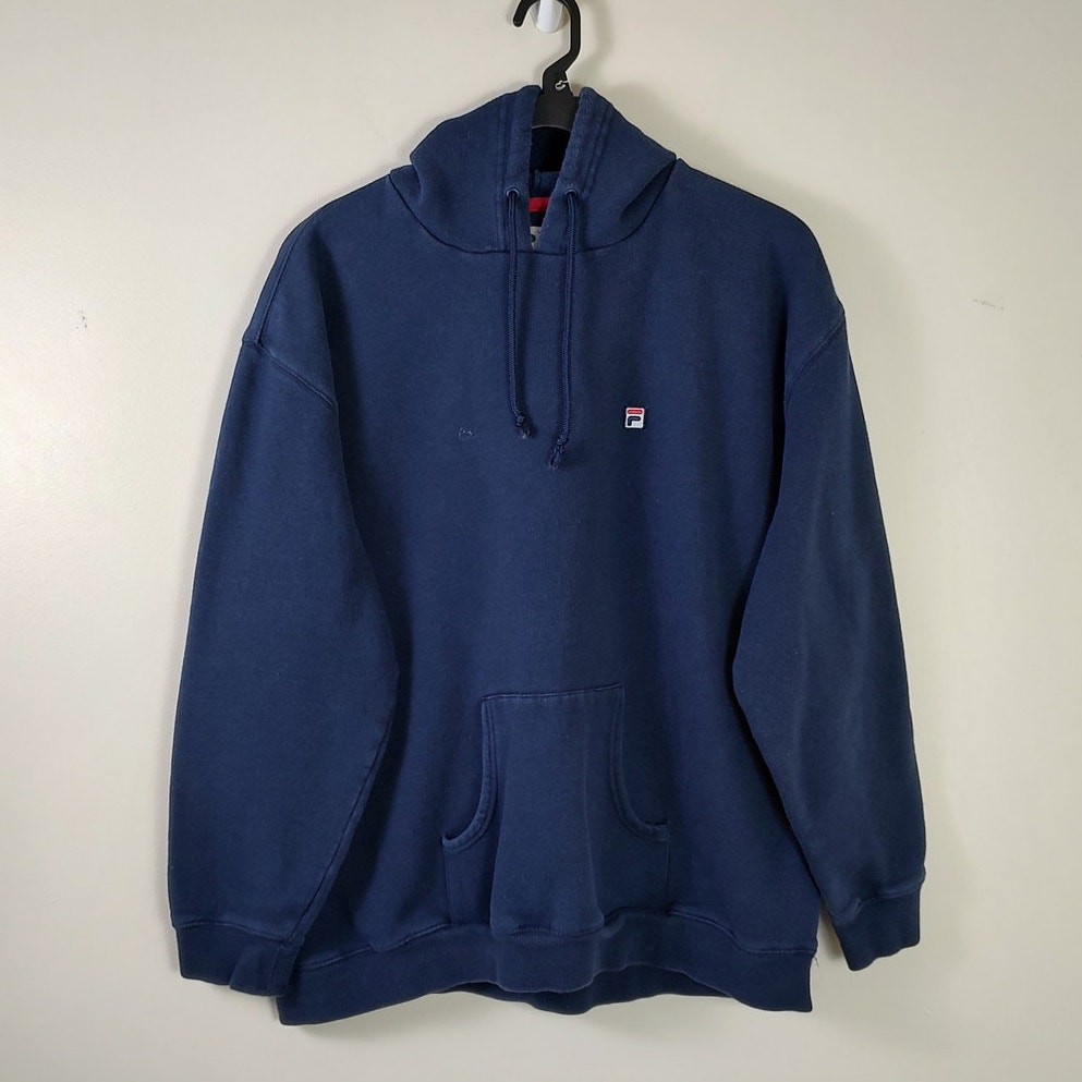 Fila Pullover Felpa con Cappuccio Uomo XL Blu Bianco y2k Cotone Poliestere