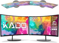 Monitor Set of Two 27 Inch Curved FHD 1080p 75Hz Computer Screens with