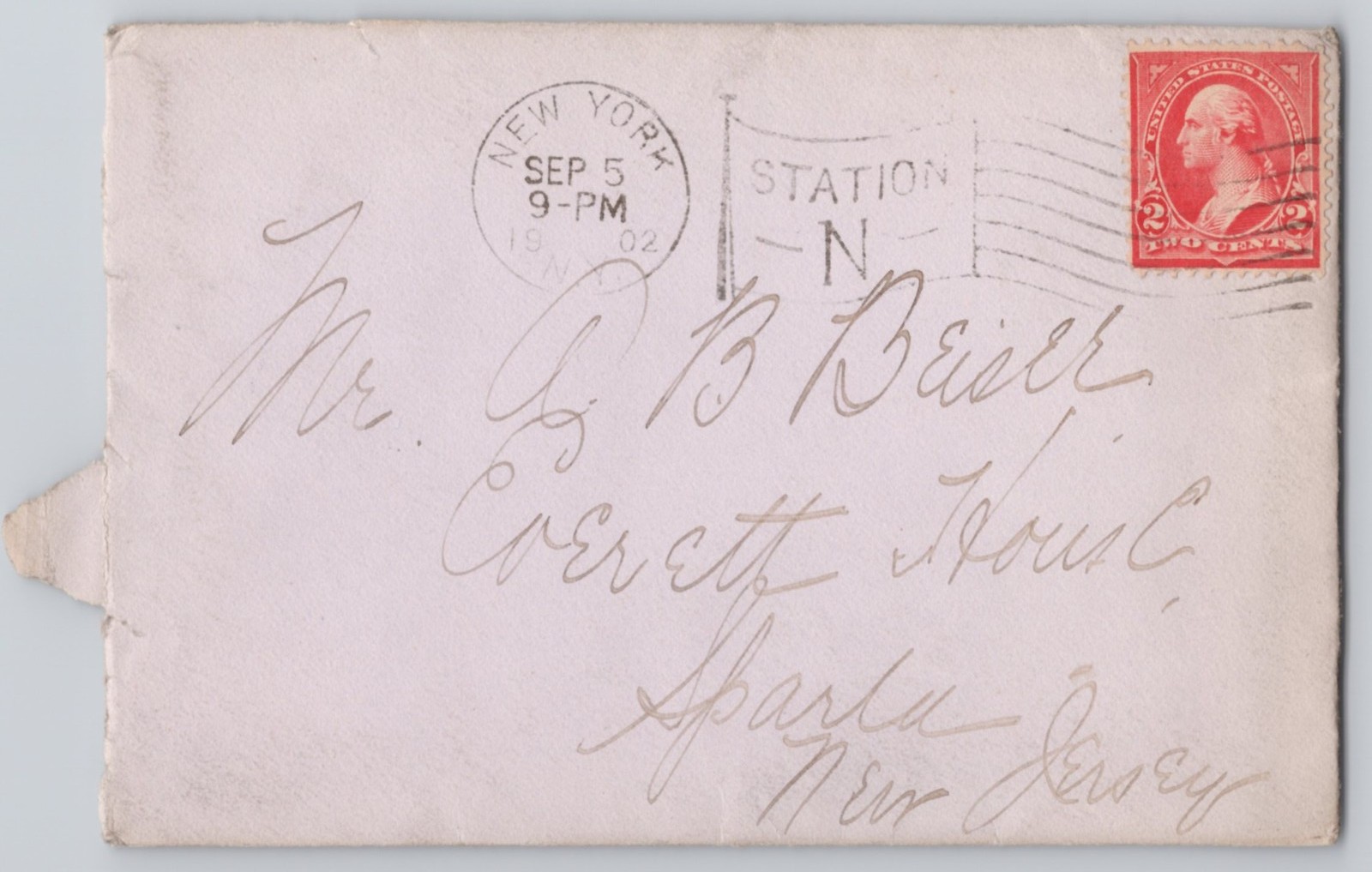 New York, NY Station N cancel, 2c red stamp to Spain, Un 1902 ACE