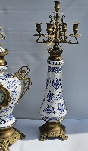 Delft Blue And White Clock Set Graniture Timepiece Movement Impressive Size 80cm - Picture 3 of 24