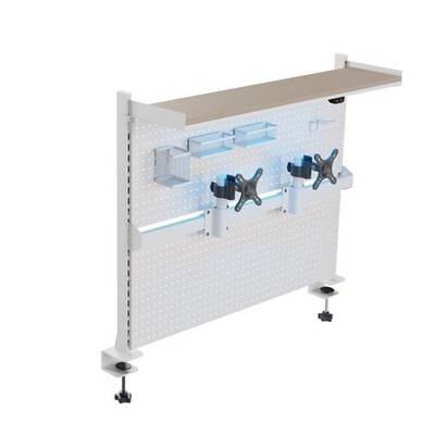 EUREKA ERGONOMIC Desk Pegboard with Dual Monitor Stands, LED Metal Pegboard