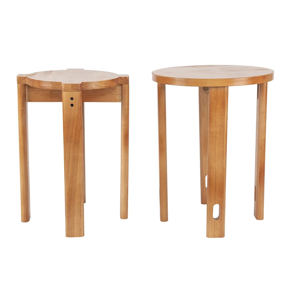 Juego de 4 taburetes taburetes de bar de madera silla de comedor apilable mesas auxiliares anidadas Foto 2 de 4