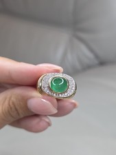 18ct Gold Cabochon Emerald And Diamond Ring E 3.00ct 13.8grs