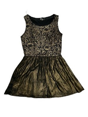 Cutie Damen UK 8 schwarz & gold Blumenstickerei gefüttert ärmellos kurzes Kleid