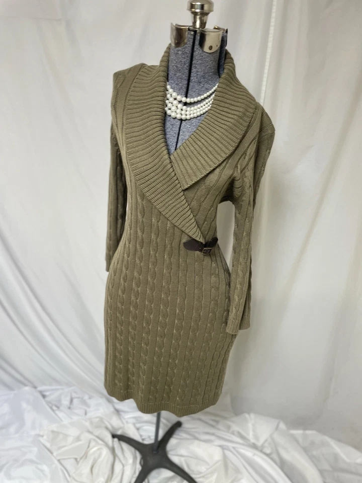 NEW Calvin Klein Dress Size L Sweater Dress Cable Knit With Buckle Stretch CK - Image 3 of 4