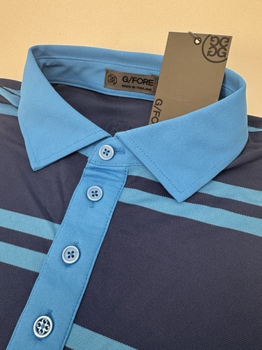 NWT G/Fore G4 Offset Stripe Tech Pique Golf Polo Shirt BPRNT Blue ...