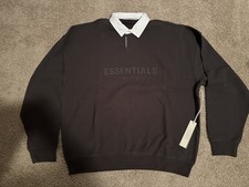Fear of God Essentials Waffle Henley Rugby 'Off Black' - Size Large - BRAND NEW