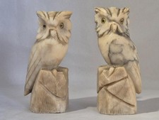 A Pair of Vintatge Stone / marble  Onyx OWL bookends Paperweight  12 cm tall