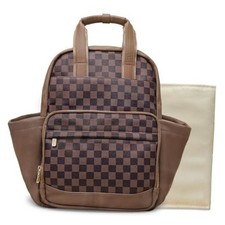 Small Diaper Bag - Baby Diaper Bag Backpack Checkered Diaper Bag with Coffee