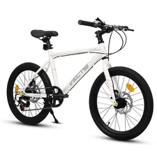 20 inch Children's Bicycle for Boys Girls, 7-Speed Bike with Disc Brakes White