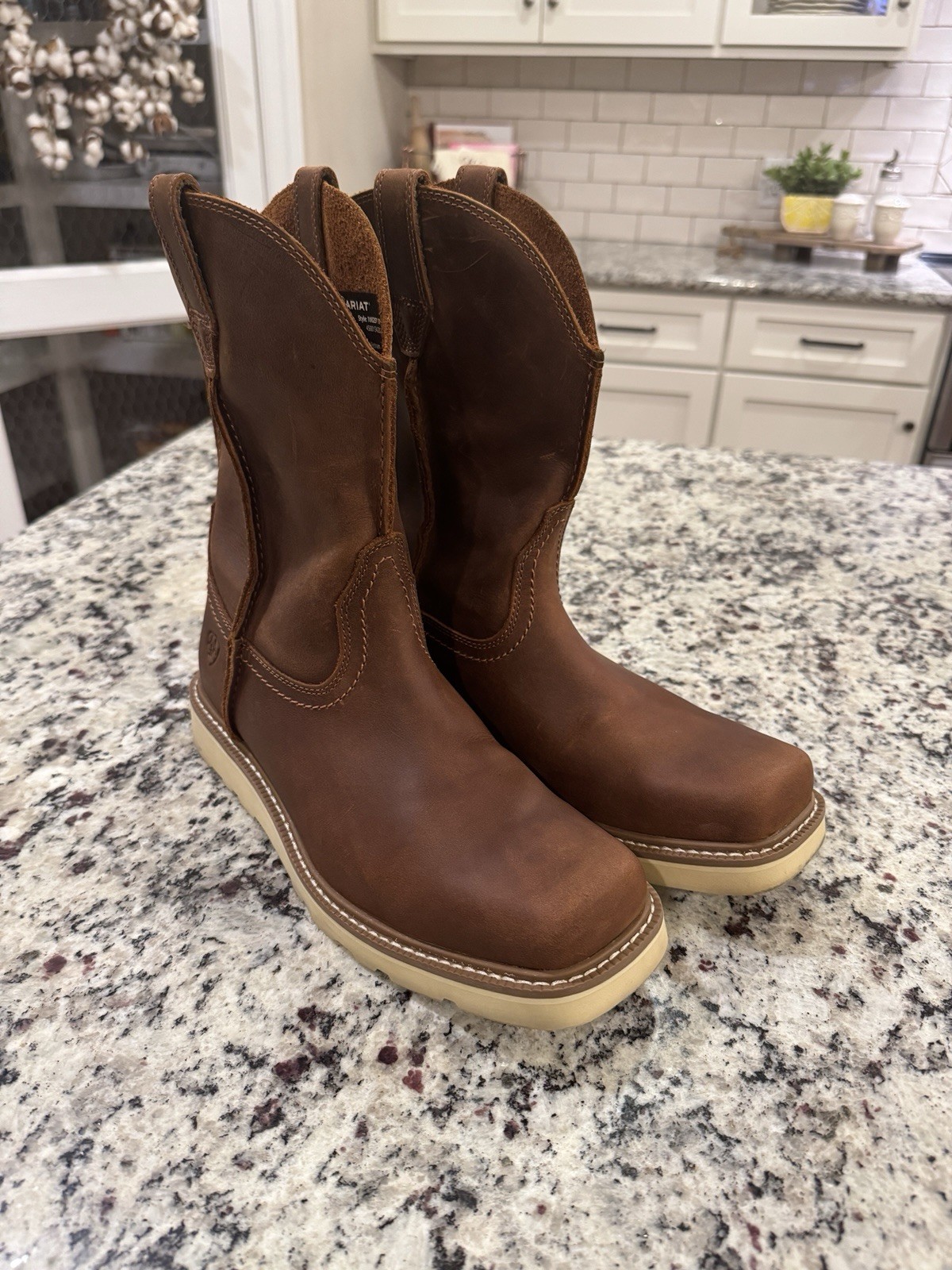 Ariat Mens Brown Rambler Recon Leather Cowboy Boots Size 9.5 D Square Toe