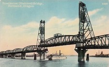 Portland OR Oregon Hawthorne Bridge Willamette River Madison Street Postcard D62