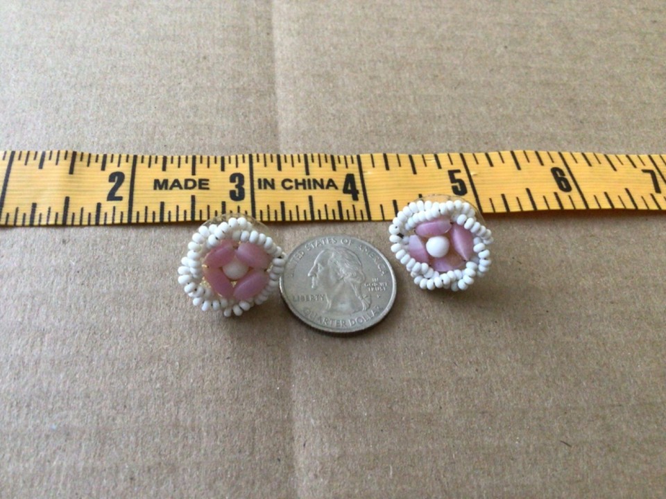 Lovely Vintage Pink and White Beaded ScrewBack Earrings eBay