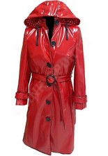 Women Pvc Shiny Leather Hooded Light Weighted Raincoat Stylish Trench Long Coats