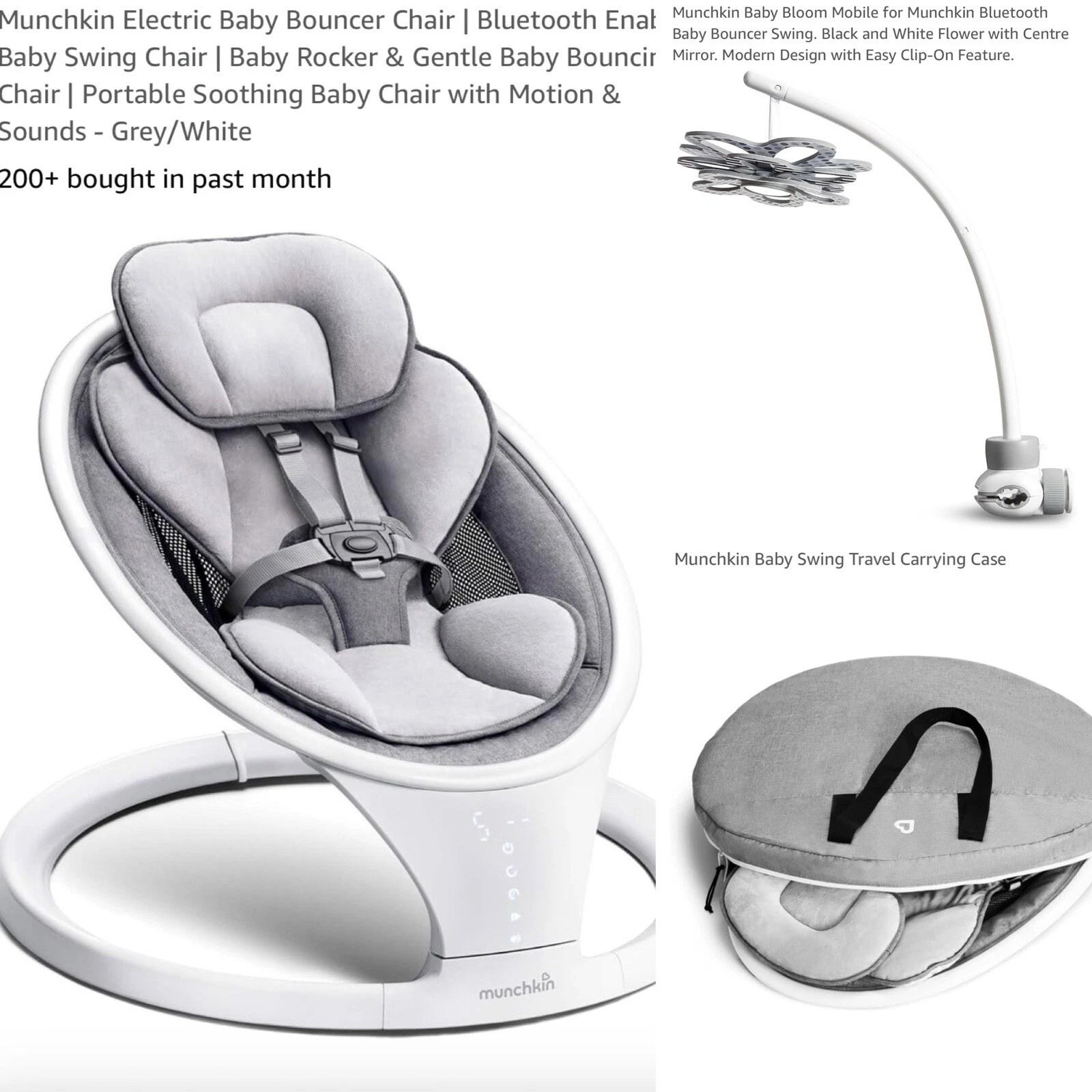 Munchkin Bluetooth Baby Swing Chair and Rocking Seat with Baby Bloom and case