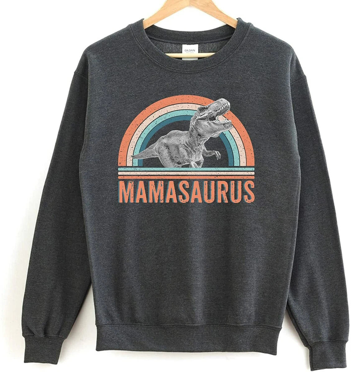 Mamasaurus Crewneck Sweatshirt Retro Trex Mama Sweater Mothers
