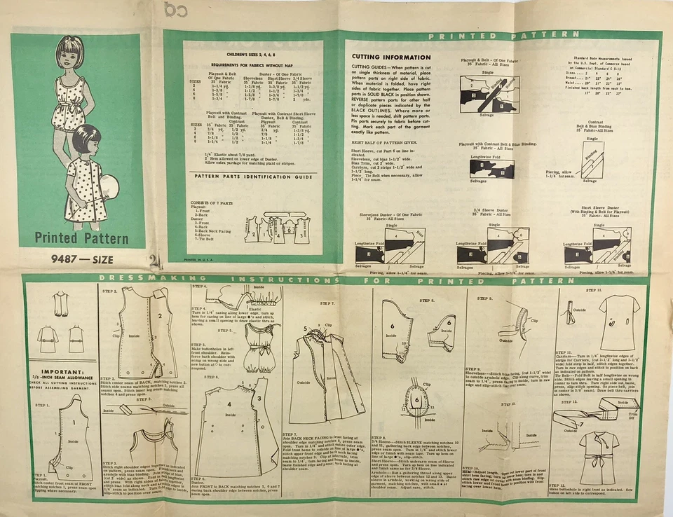 1960's Sewing 'Printed Pattern' 9487 Child's Playsuit and Duster Age 2 Chest 21" - Image 4 of 4