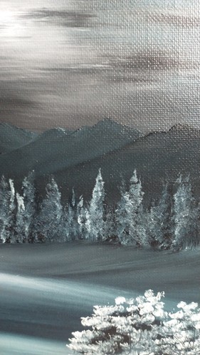 Original Winter Landscape Oil Painting Snowscape Moonlit Night Sky & Mountains - Picture 9 of 12