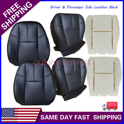Fits 2007-2014 GMC Sierra Yukon Driver Passenger Leather Seat Cover + Foam Black
