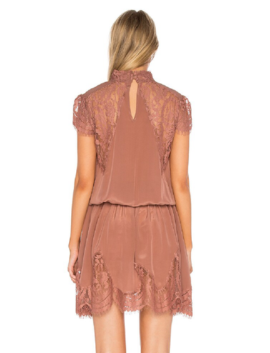 RAVN / Dusty Rose Pink Silk Scalloped Lace "NELA" Keyhole Short Dress / M/L - 第 4/8 張圖片