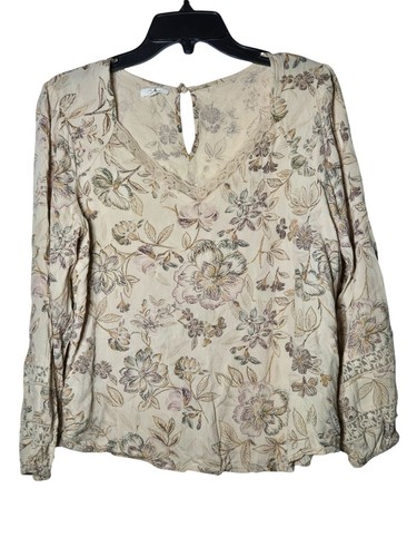 Maurices Damen Blumen Langarm Top Größe Large Boho Feminin Fee Spitze