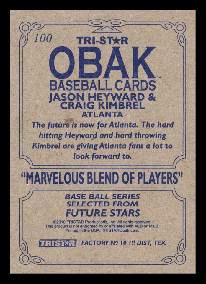 Jason Heyward / Craig Kimbrel #100 2010 TriStar Obak Atlanta Braves - Image 2 of 2